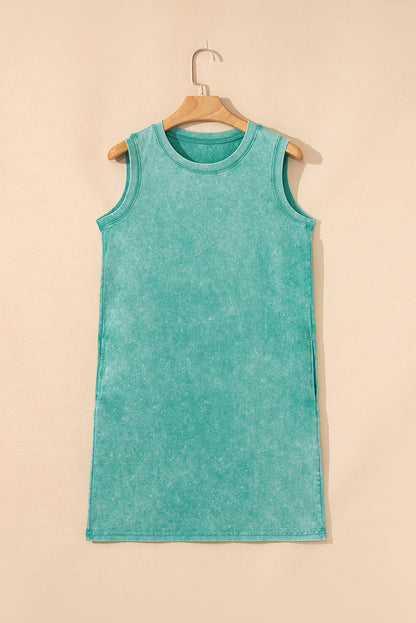 Sea Green Mineral Wash Tank Mini Dress with Pockets