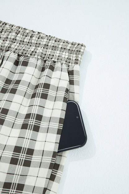 Gray Plaid Wide Leg Casual Pants
