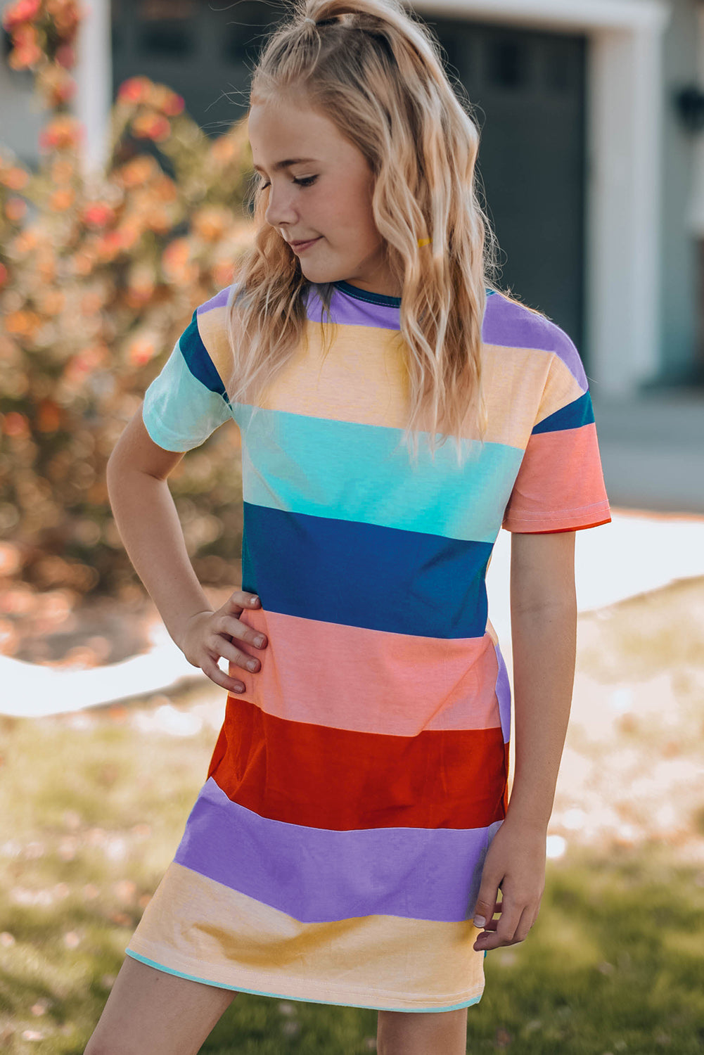 Color Block Side Slit Mini Dress Girls