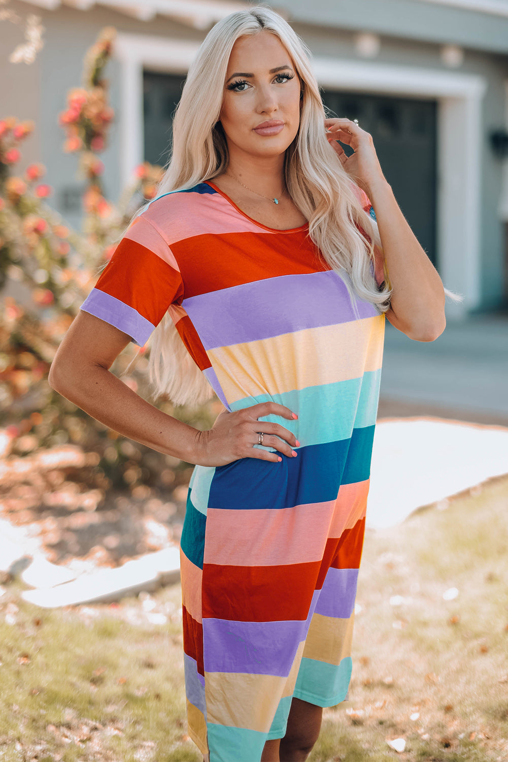 Color Block Side Slit Mini Dress Women