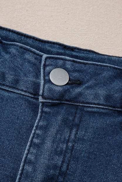 Sail Blue Scalloped Hemline Acid Wash High Waist Denim Shorts