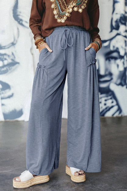 Pantalon ample à taille élastique avec cordon de serrage et détails froncés