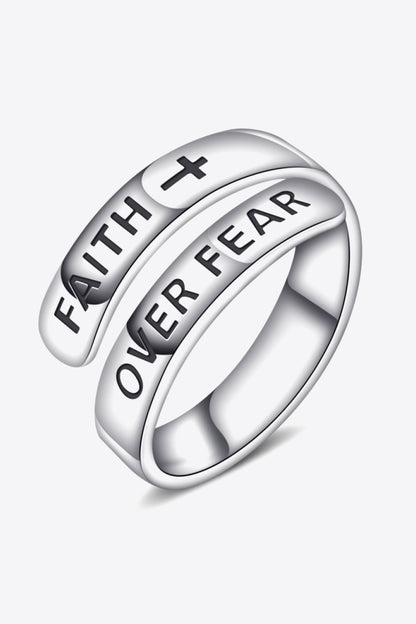 FAITH OVER FEAR Bypass Ring 925 Sterling Silver