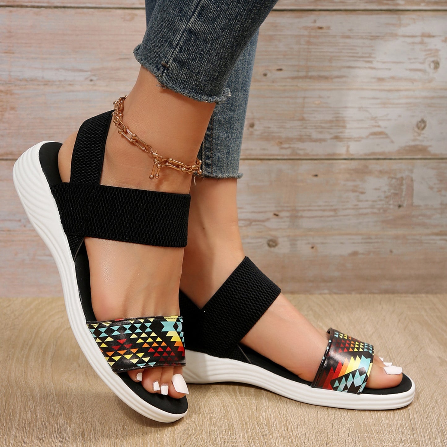 PU Leather Open Toe Low Heel Sandals