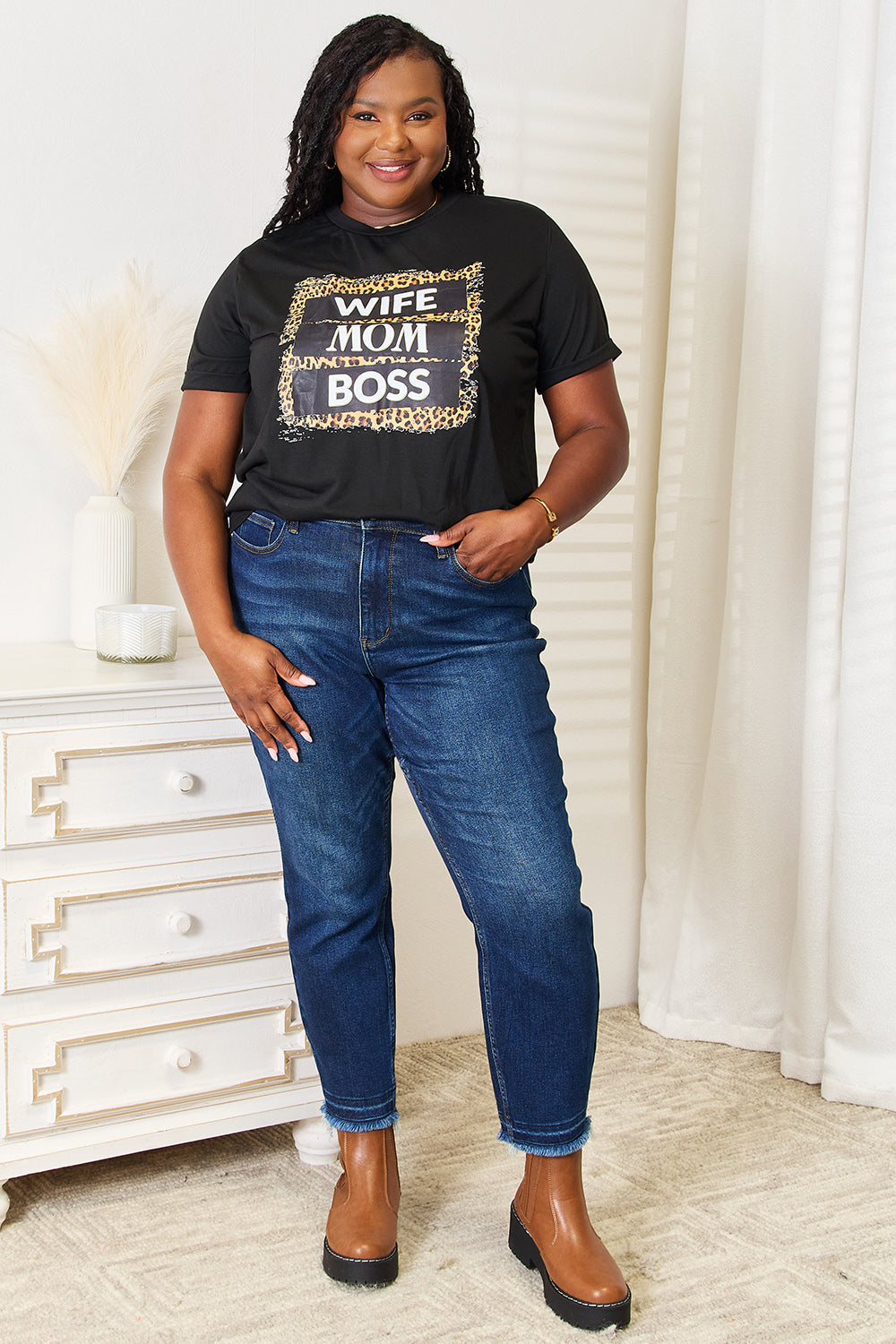 WIFE MOM BOSS Leopard Graphic T-Shirt Simply Love