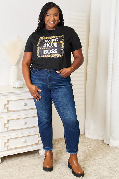 WIFE MOM BOSS Leopard Graphic T-Shirt Simply Love