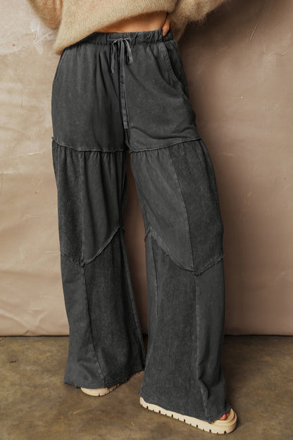 Pantalon ample à cordons en patchwork, superpositionné, noir délavé minéral