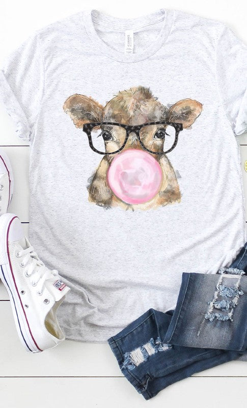 Bubble gum cow with glasses graphic tee PLUS