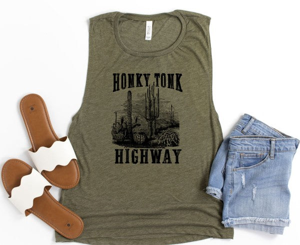 Honky Tonk Highway Print Muscle Tank