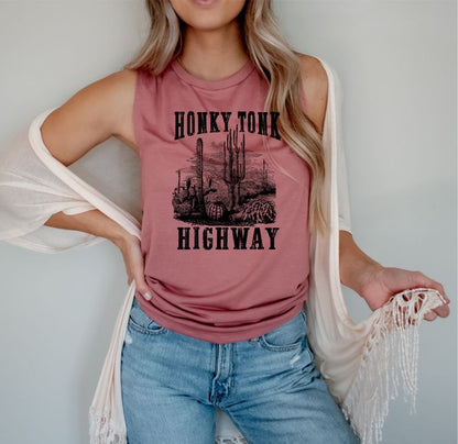 Honky Tonk Highway Print Muscle Tank