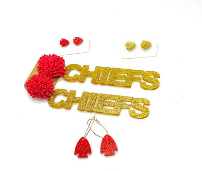 Red Arrowhead Chiefs KC Acrylic Stud Earring