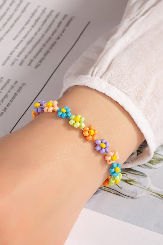 Hand crafted flower seed bead bracelet