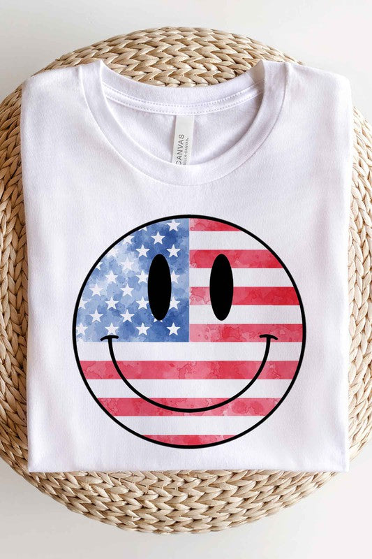 USA AMERICA SMILEY OVERSIZED GRAPHIC TEE / T-SHIRT