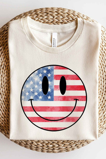 USA AMERICA SMILEY OVERSIZED GRAPHIC TEE / T-SHIRT