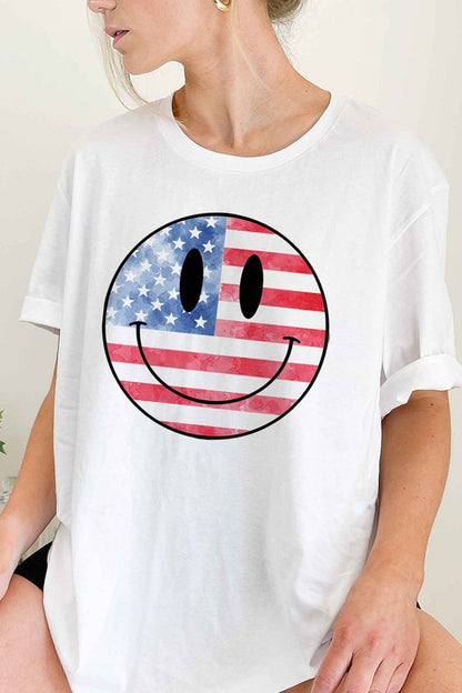 USA AMERICA SMILEY OVERSIZED GRAPHIC TEE / T-SHIRT