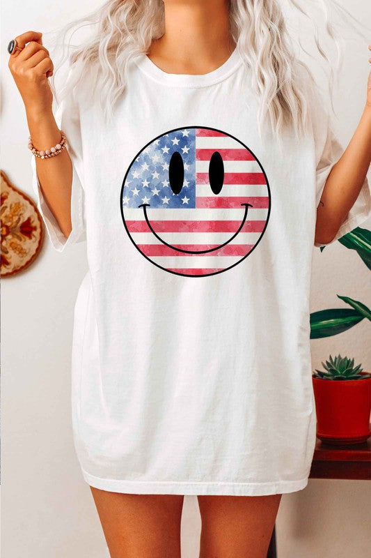 USA AMERICA SMILEY OVERSIZED GRAPHIC TEE / T-SHIRT