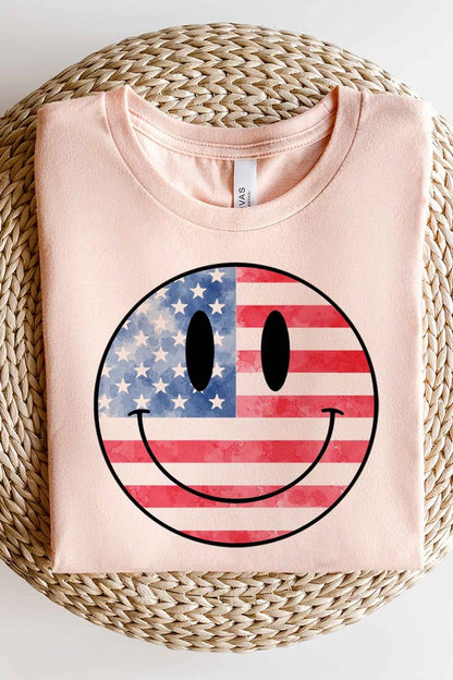 USA AMERICA SMILEY OVERSIZED GRAPHIC TEE / T-SHIRT