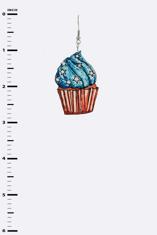 Patriot Color Printed Cupcake Cutout Earrings