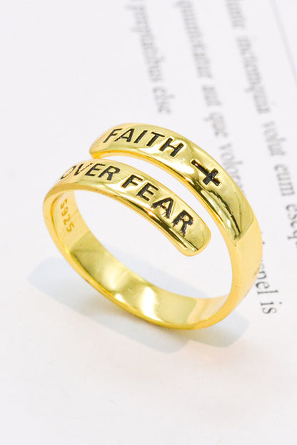 FAITH OVER FEAR Bypass Ring 925 Sterling Silver