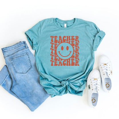 Teacher Smiley Face Wavy Short Sleeve Graphic Tee