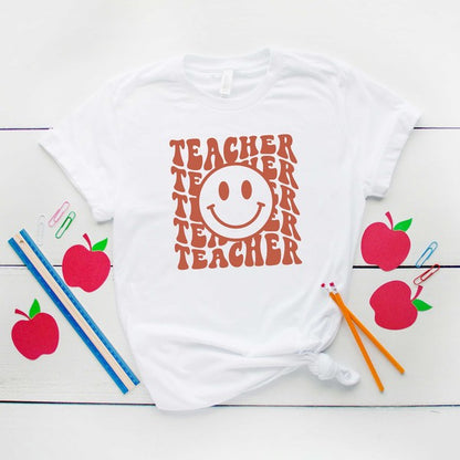 Teacher Smiley Face Wavy Short Sleeve Graphic Tee