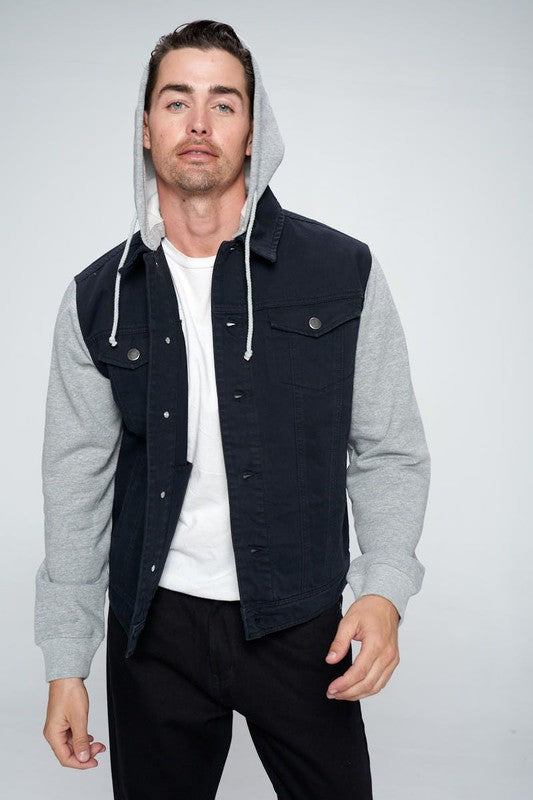 Men's Denim Jacket with Fleece Hoodies