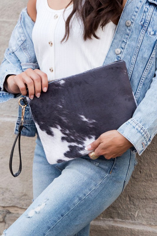 Faux Fur Cow Animal Print Clutch