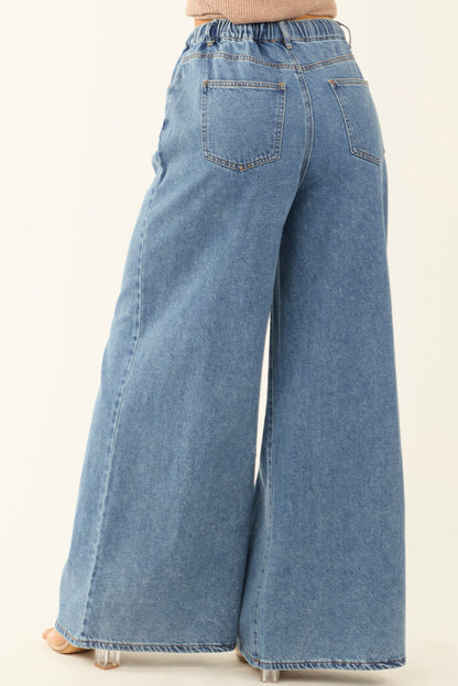 Dusk Blue Medium Wash Super Wide Leg Denim Pants