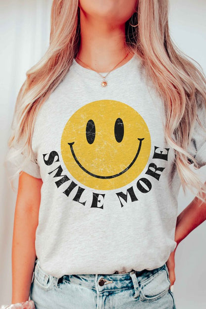 SMILE MORE HAPPY FACE GRAPHIC TEE