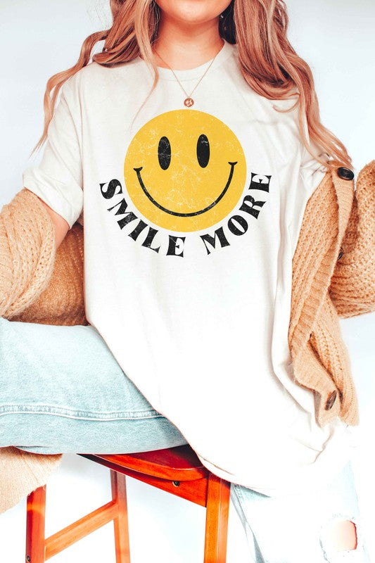 SMILE MORE HAPPY FACE GRAPHIC TEE