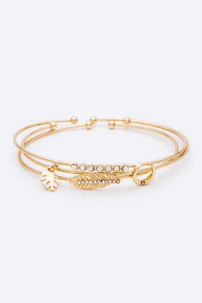 Leaf Horn Triple Wired Convertible Bangle Set