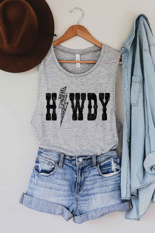 LEOPARD HOWDY GRAPHIC MUSCLE TANK