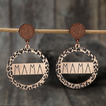 Mama Alloy Wooden Dangle Earrings