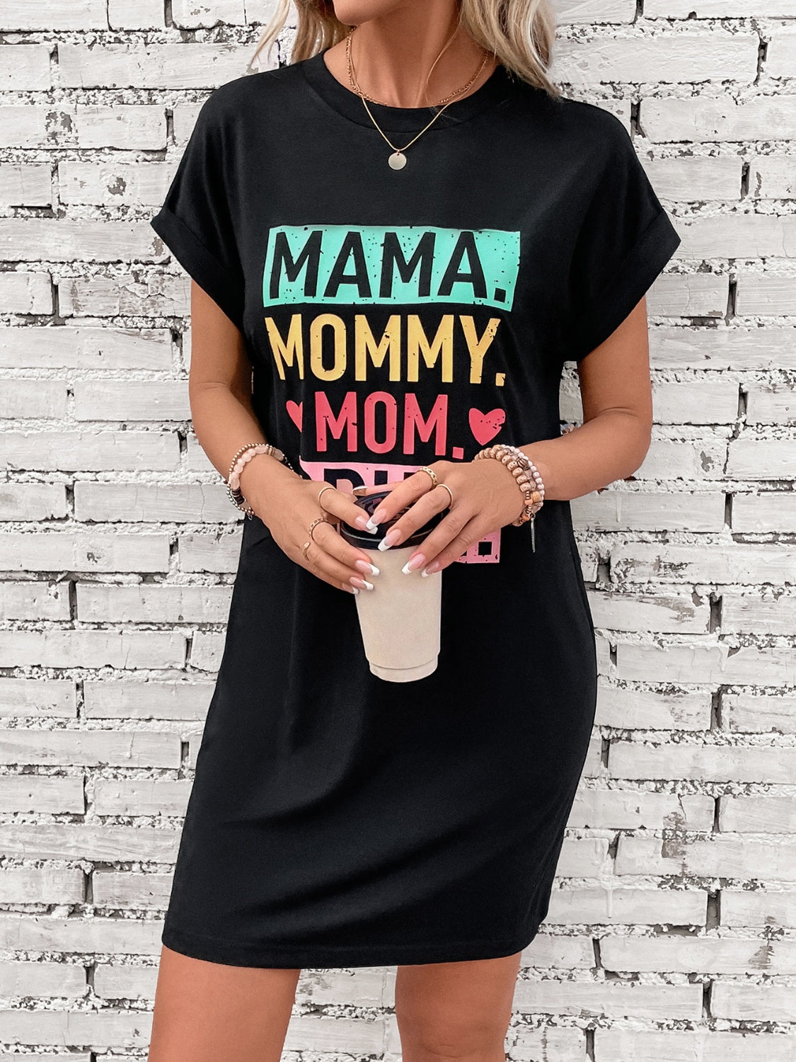 Letter Graphic Mama Short Sleeve Mini Tee Dress