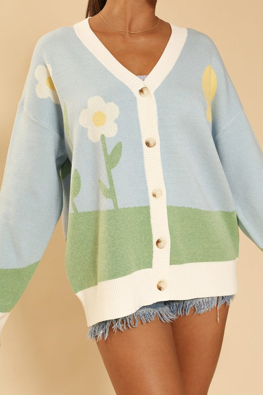 Flower field knit cardigan