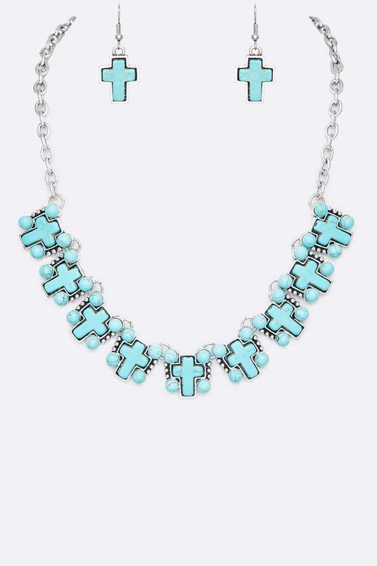 Turquoise Cross Collar Necklace Set