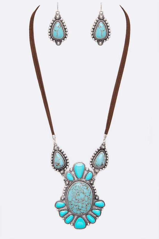 Western Oversize Stone Pendant Necklace Set