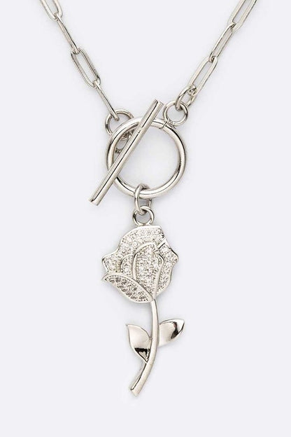 Cubic Zirconia Rose Pendant Necklace Set