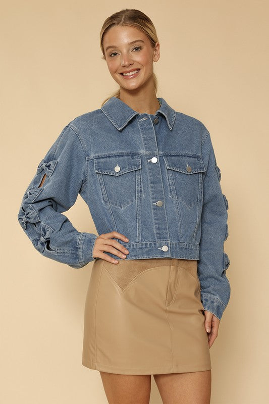 Cropped Bow Denim Jacket