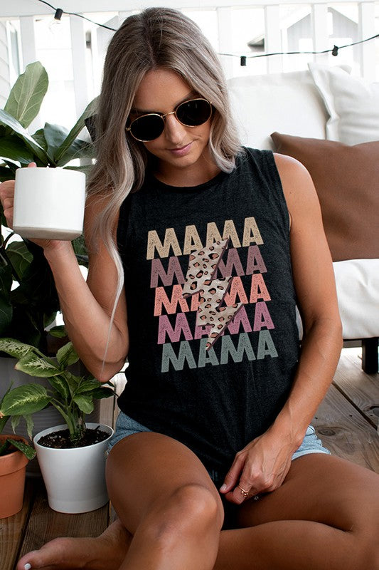 Mama Leopard Bolt Stack Muscle Tank