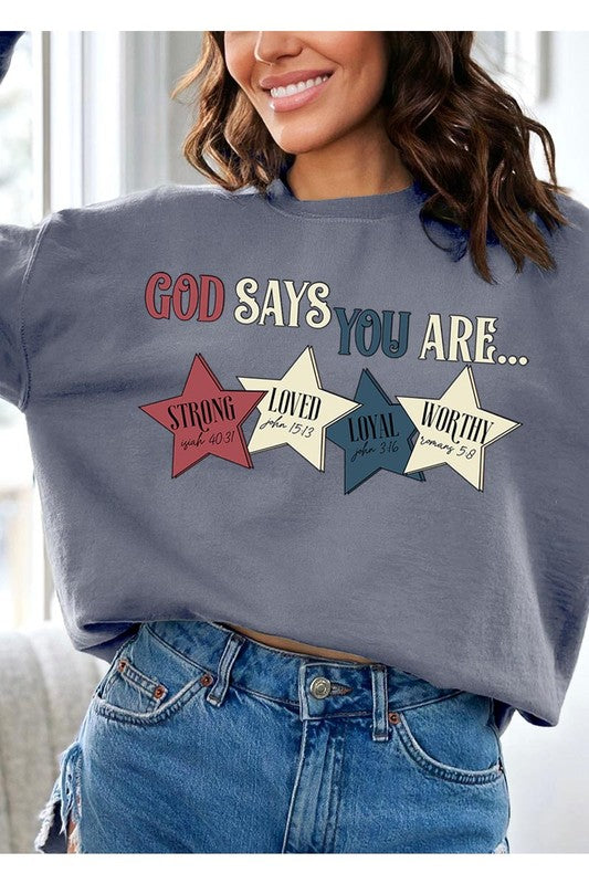 God Strong Loved Oversized Graphic Sweatshirts