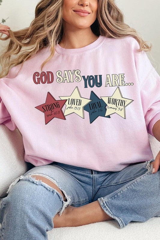 God Strong Loved Oversized Graphic Sweatshirts