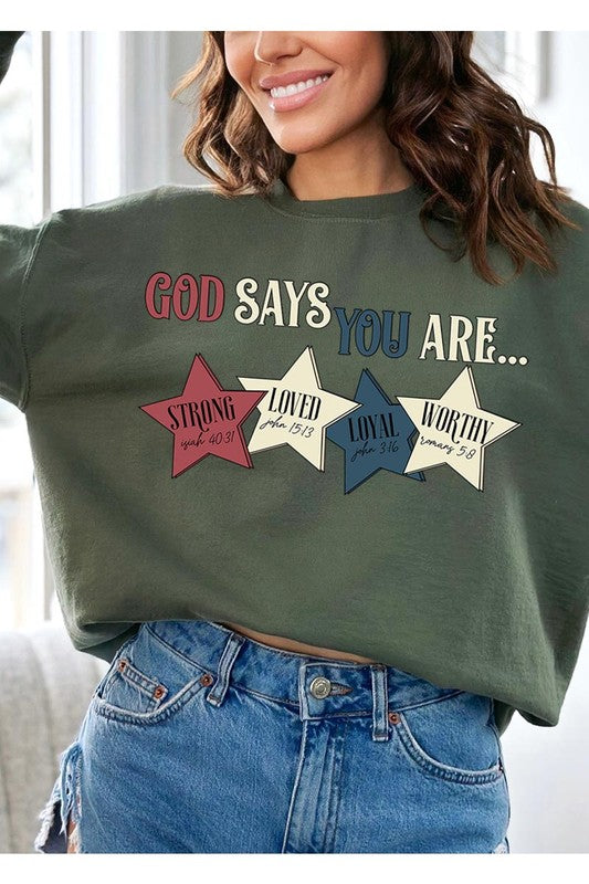 God Strong Loved Oversized Graphic Sweatshirts