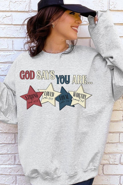 God Strong Loved Oversized Graphic Sweatshirts