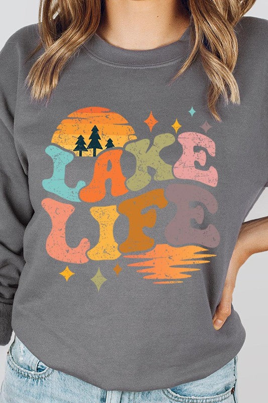 Retro Lake Life Graphic Fleece Sweatshirts