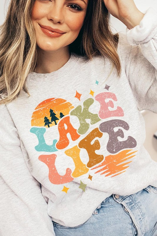 Sweat-shirts molletonnés graphiques rétro « La vie au lac »