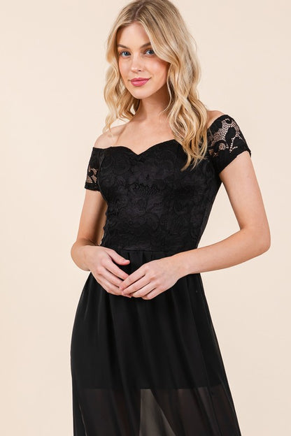 Lace Off Shoulder Chiffon Dress