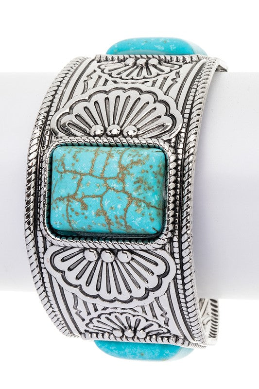 Square Stone Western Open Cuff