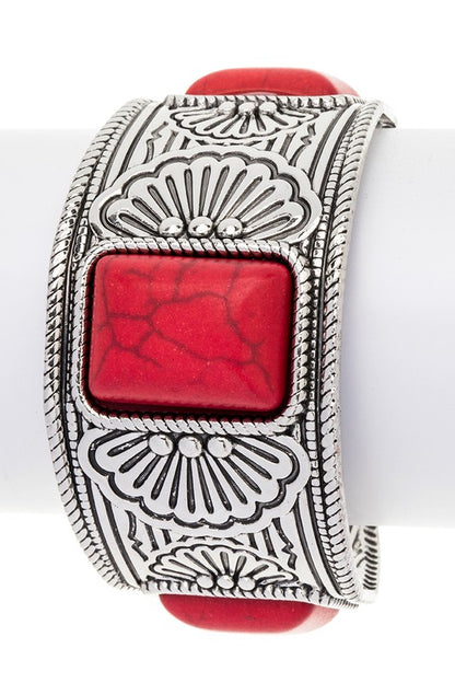 Square Stone Western Open Cuff