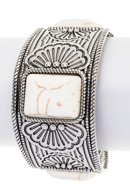 Square Stone Western Open Cuff